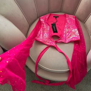 Hot pink sequin wrap rave top medium | dolls kill club exx